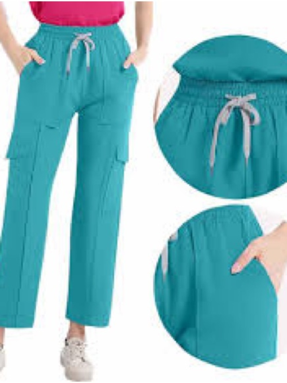 Figs Teal Drawstring Cargo Joggers for Women